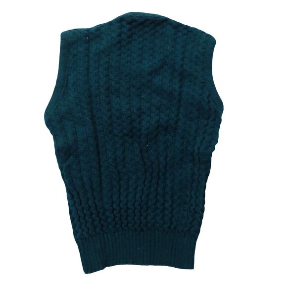 Vintage 1940s-1950s Dark Forest Green Crew Neck Sleeveless Knit Top Sweater Vest - Picture 5 of 7